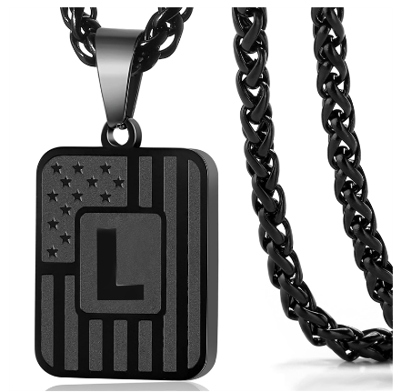 Gun Black 26 Letter Square Plate Stainless Steel Pendant Necklace Fashion Men's and Women's Jewelry Wholesale L