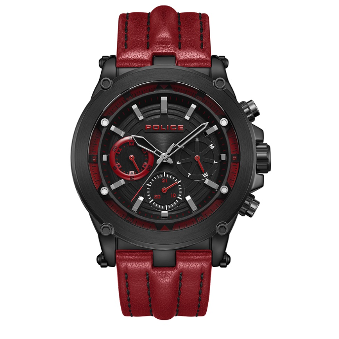 Police Taman Red Leather Analog Quartz Watch For Men PPEWJF2226601