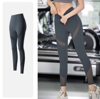 Woman Yoga High Waist Plain Mesh Splicing Leggings Quick Drying Sports Pants Fitness Girl Tights