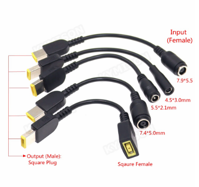 Laptop Adapter Cable Square Male To 4.5*3.0mm 5.5*2.1mm 7.4*5.0 7.9*5.5mm Female DC Power Charger Converter Cord for Lenovo