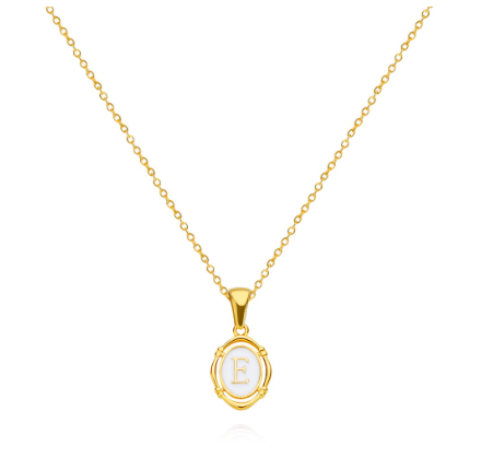 26 Letter Pendant Necklace 18k Gold Oval Shell Neck Chain Necklace Fashion Gift E