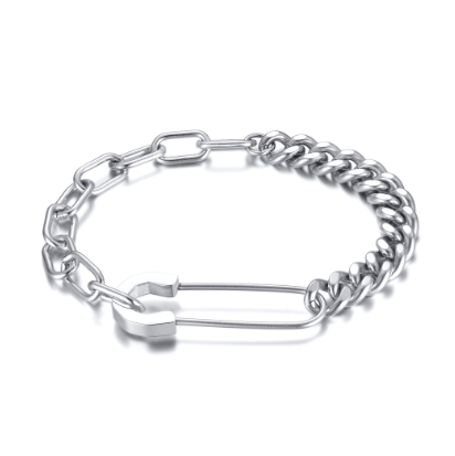Stainless Steel Safety Pin Bracelet for Men