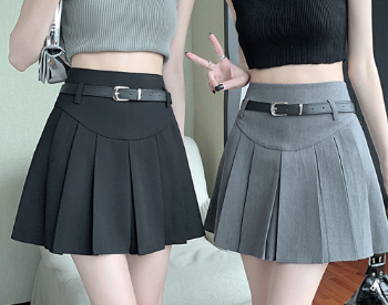 Lovito Women Casual Plain Pleated Skirts LNA27405 Grey/Black