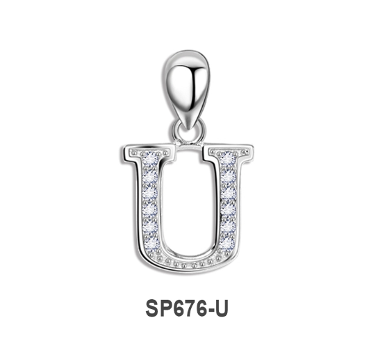 Tom Silver Pendant Initial Letter with Stone A to Z Fashion Accesories 92.5 Sterling Silver SP676 U