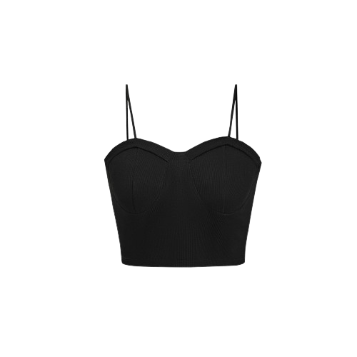 Lovito Women Elegant Plain Structure Line Basic Tank Top L77ED219 (Black)