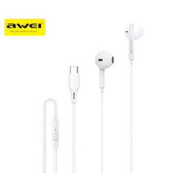 Awei PC-1T Earphones Mini Stereo In-Ear Wired Type C Analog Interface Earphone Headset 1.2M Length