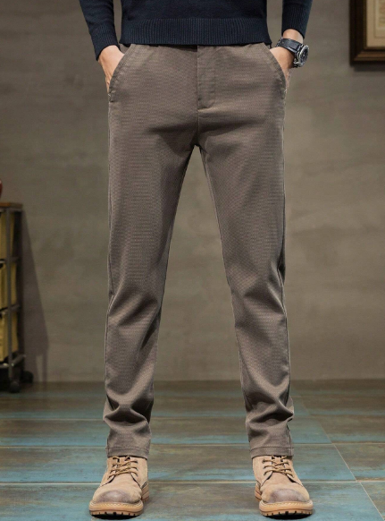 Men's Elastic Waist Slim Fit Casual Pants With Slanted Pockets