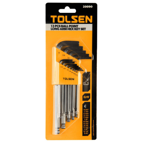 Tolsen Industrial 13Pcs Ball Point Long Arm (0.05"-3/8") 20090 Hex Key Set