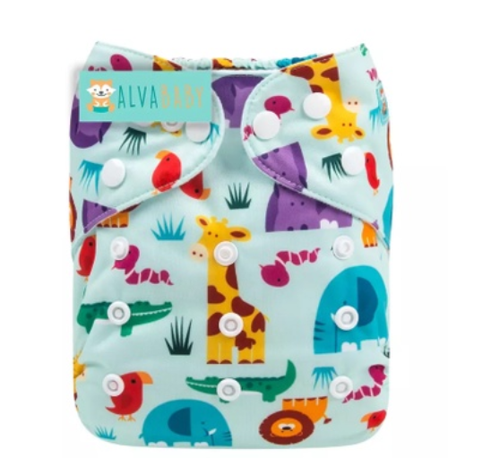 Alva Baby Cloth Diapers 1Set With Bamboo Charcoal Insert Printed Washable Diapers Cloth Diaper Pocket Nappy D1