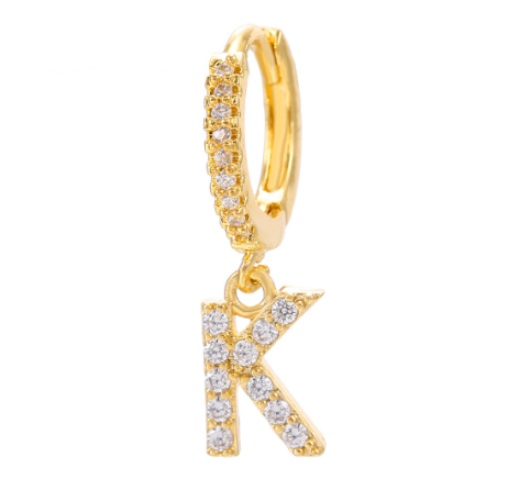 Letter Hoop Earrings Alphabet Zirconia Earings 14K Gold Ear Stud K