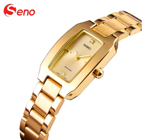 SKMEI Women Thin Watch Casual Luxury Wristwatch Stainless Steel Golden Luxury Quartz