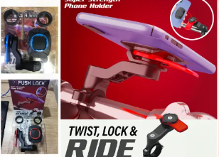 PlugPlay PushLock Motorcycle/Bicycle Phone Holder Super Strength Adhesive Mount 360 Degree Rotatable Connector