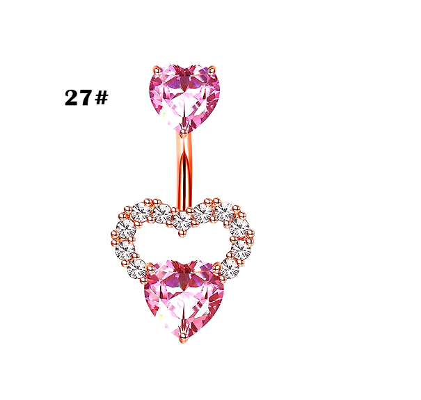 Stainless Steel Heart Piercing Jewellery Zirconia Butterfly Belly Button Ring Belly Button Clasp Pink 27