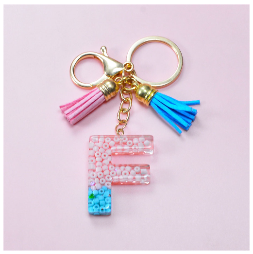 A-Z 26 Letter Silicone Beads Filling Keychain Candy Color Name Initial Resin Keyring DIY Accessories Women Bag Ornaments F