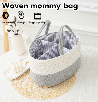Baby Diaper Caddy Organizer Bag Woven Cotton Multipurpose Bag Toddle Mother Bag
