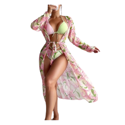 Lovito Women Elegant Tropical Pattern Lace Up Bikini Set LNL43038