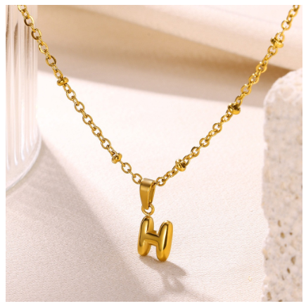 Letter Necklace for Women, 18K Gold Plated Balloon Initial Necklaces Personalized Gold A-Z Alphabet Pendant Cute Name Choker Necklace H