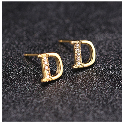 Ins Gold Plated Diamond Earrings Korean letter inlaid Zircon Earrings Fashion Earrings D