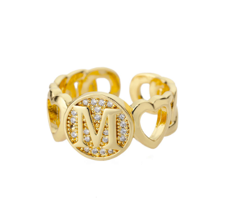 Initial Letter Open Rings For Women Aesthetic Love Heart Wedding Rings Stainless Steel Jewelry Gifts M