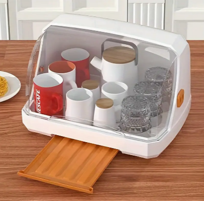 1pc Clamshell Type Storage Box With Drain Tray, Cup Bowl Chopsticks Storage Box, Kitchen Accessories, Countertop Organizer, Home Organization And Storage Supplies