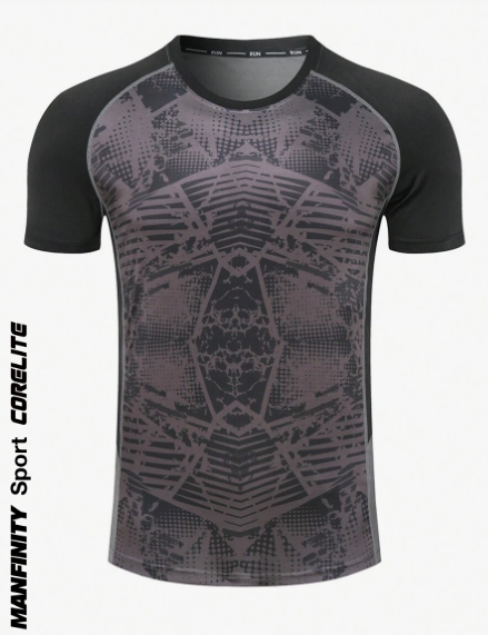 Manfinity Sport Corelite Men Graphic Print Raglan Sleeve Sports Tee Workout Tops