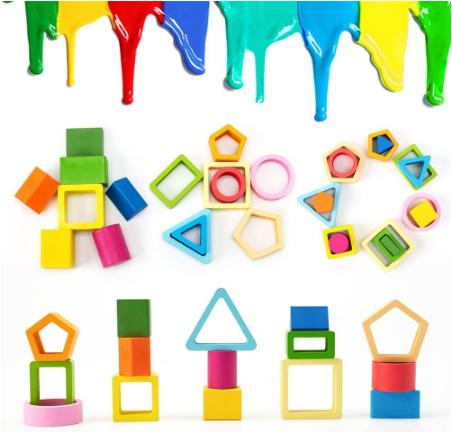 Early Educational Wooden Toy Wooden Shape Color Sorting Preschool Stacking Blocks Puzzles Toys
