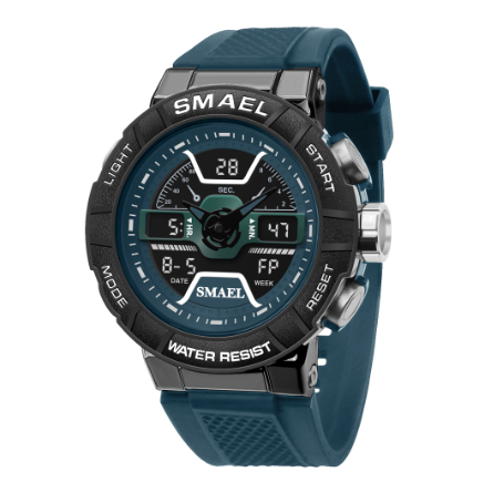 SMAEL New Arrival Shockproof Sports Quartz Electronic Men Watches 8067 Alloy Dual Display Wrist Watch 50M Waterproof Stopwatch LED Watch 001