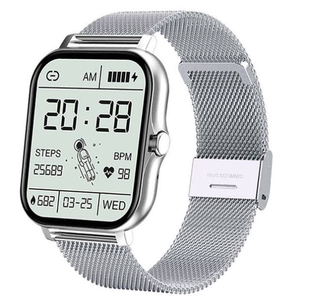 Smart Watch for Men and Women SILVER Thin Strap (Waterproof, Sports, Fitness, Bluetooth, Touchscreen, Stainless Steel)