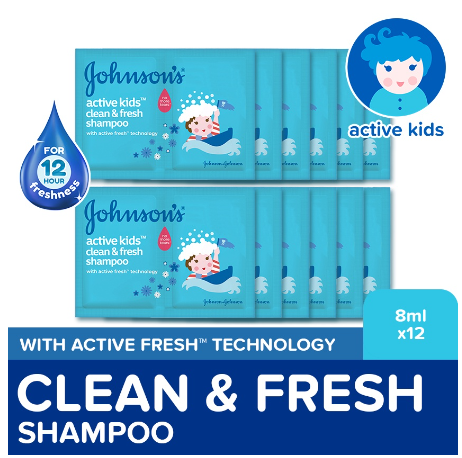 Johnson's Active Kids Clean & Fresh Baby Shampoo 8ml x 12 - Shampoo for Kids, For Kids Bath