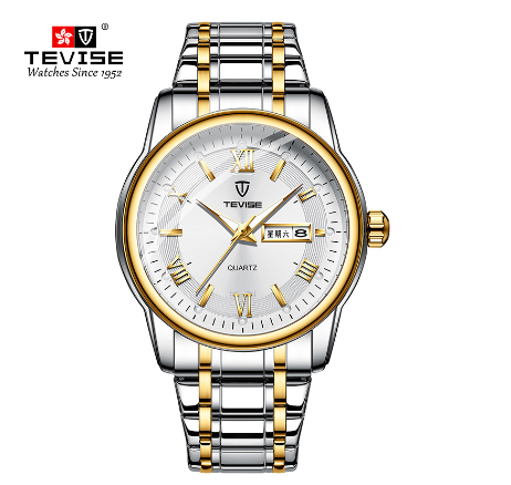 Original TEVISE Watch for Men Quartz watches Gold Luxury Waterproof watch men Wristwatch Stainless Steel Steel R886 5