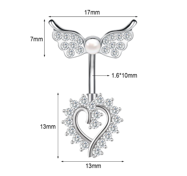 1PC Stainless Steel Navel Ring Crystal Pendant Navel Piercing Butterfly-pattern Wing-shape Heart-shape Prevent Allergy Navel Ring S4