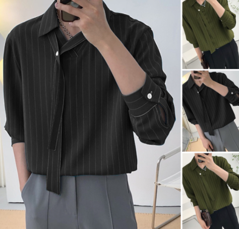 Mens Vintage Striped Long Sleeve V-neck Office Casual Henley Shirts