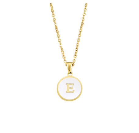 A-Z English alphabet Necklace Simple Alloy Letter Necklace Round Pendant Pendant Chain E