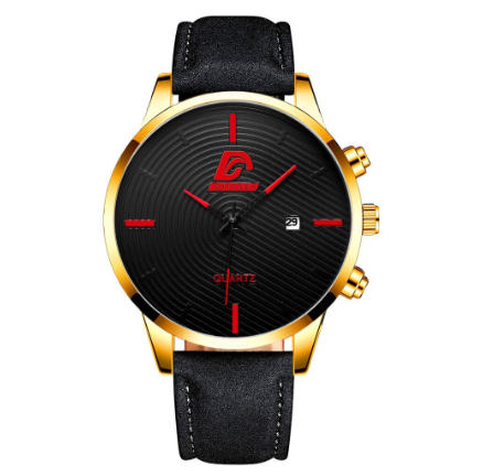 Full Steel Men's Quartz Business Waterproof Watch Men Relo Watch LEATHER GOLD RED