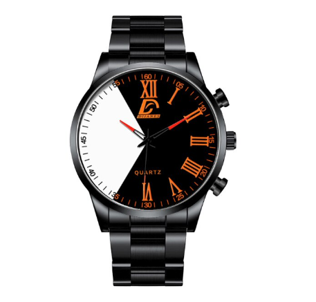 Luxury Gold Watch Men Fashion Minimalist Creative Two-color Splicing Watches Simple Men Business Stainless Steel Quartz Wristwatch STEEL BLACK ORANGE