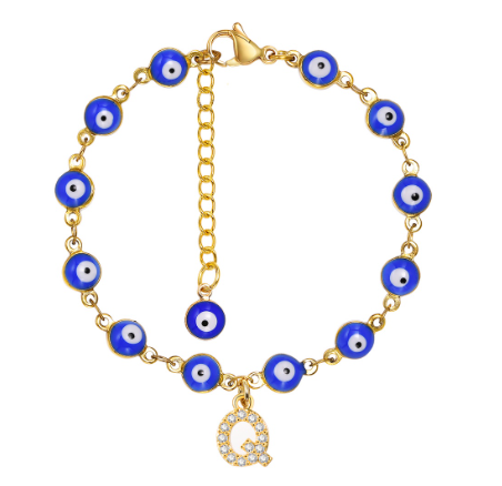 Vnox Initial Letters Evil Eye Bracelet for Women,Turkish Blue Eye Alphabet Bracelets Kabbalah Protection A-Z Jewelry