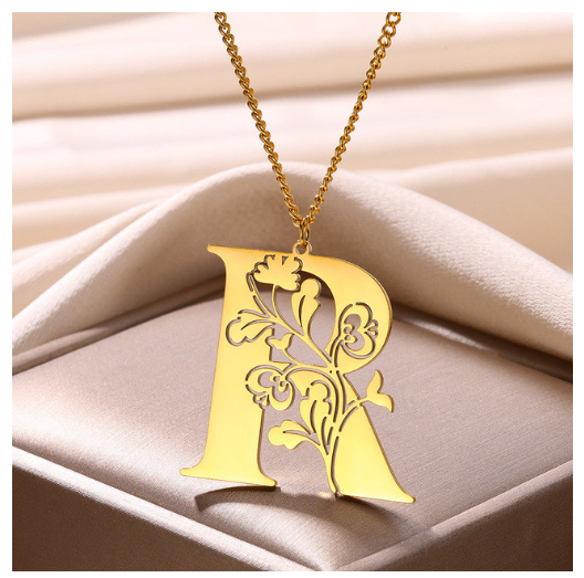 Beauty Flower A-Z Letter Necklaces for Women Men Stainless Steels Flower Initial Pendant Necklace R