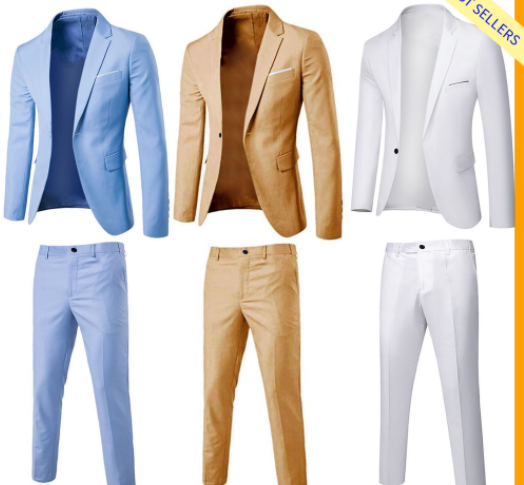 Set1 Blazer Pants Solid Color Single-breasted Spring Autumn Slim Fit Buttons Formal Suit For Wedding