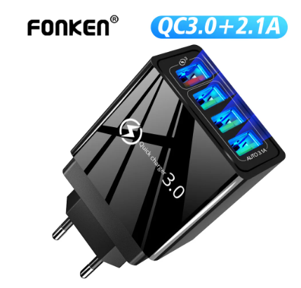 FONKEN 4 USB Charger Quick Charge QC3.0 USB Wall Charger Portable Mobile Charger Adapter for Xiaomi iPhone 12 11 Pro Max EU Plug
