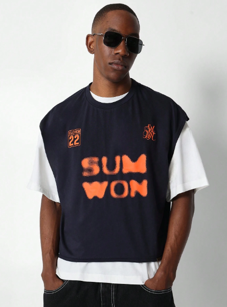 SUMWON Cropped Raw Edge Tank Top With Graffiti Graphic Print