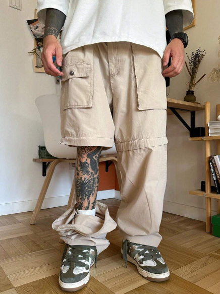 Manfinity EMRG Men'S Solid Color Flap Pocket Wide Leg Pants