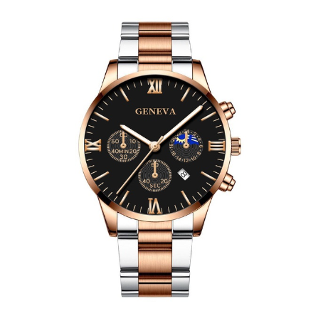 GENEVA High Quality Luxury Silver Mens Full Steel Business Quartz Wacthes Mens Original Waterproof Fashion Wristwatch Men Watch Relo BROWN BLACK