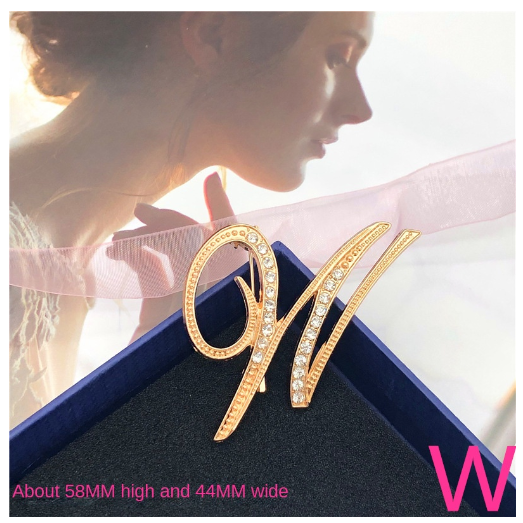 Letter Brooch Korean Version Rhinestone Atmospheric and Elegant Brooch Alloy Inlaid Diamond Temperament Brooch W