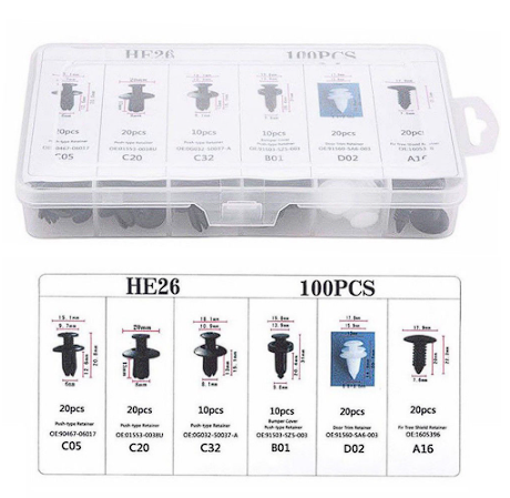 Auto Fastener Clip Mixed Car Body Push Retainer Pin Rivet Bumper Car Tools 100Pcs./Box