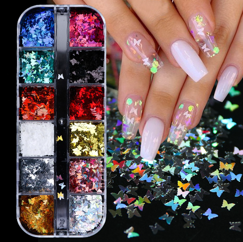 3D Butterfly Slice Nail Sequins Flakes Holographic Iridescent Glitter Nail Art Decoration Colorful