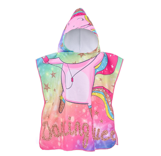 Children Bath Towel Cartoon Printed Baby Can Wear Hooded Bathrobe Beach Swimming Windproof Quick-Drying Cloak Kids Beach Towels T21