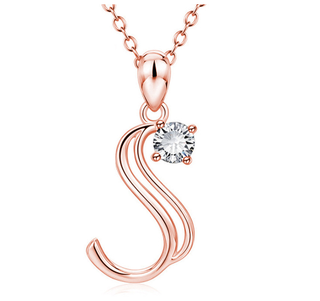 26 Letter Rose Gold Necklace Pendant Classic Fashion Men's and Women's Letter Diamond Necklace Jewelry Wholesale S