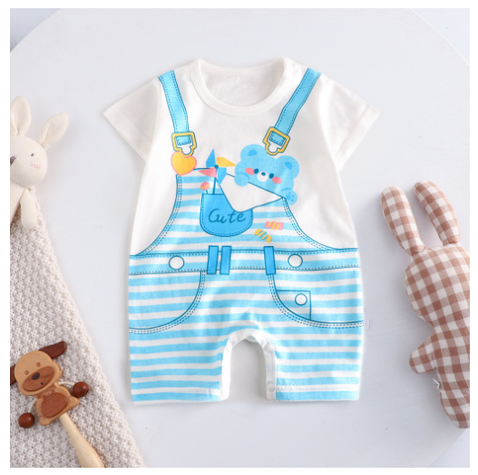 Baby Cotton Jumpsuit Newborn Short-Sleeved Jumpsuit Baby Cartoon Breathable Jumpsuit J10