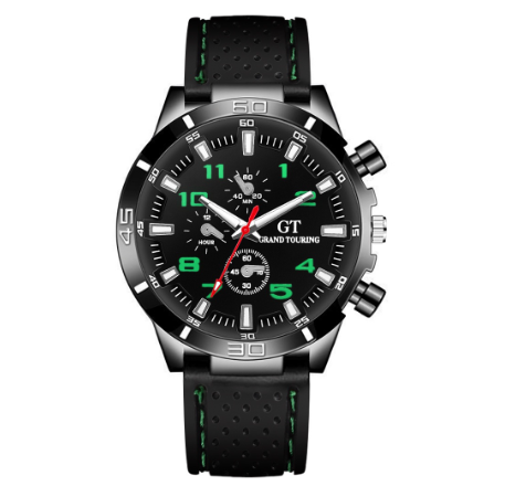 Men Sports Watch Black Silicone Band Quartz Watches GREEN