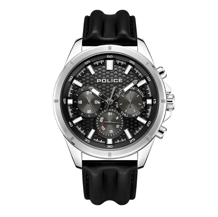 Police Malawi Black Leather Analog Quartz Watch For Men PPEWJF2204101